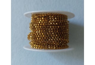 Стразовая цепочка  2 мм SS6 золото в золотой оправе, цена за 50 см